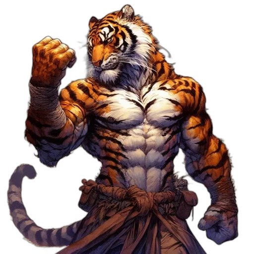 animal, creature, comic book art, fantasy art, concept art, pixel art, anthropomorphic, tiger transparent PNG cut-out
