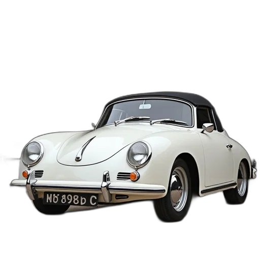 car, 3d render, photorealistic, vintage, white, body, black, roof transparent PNG cut-out