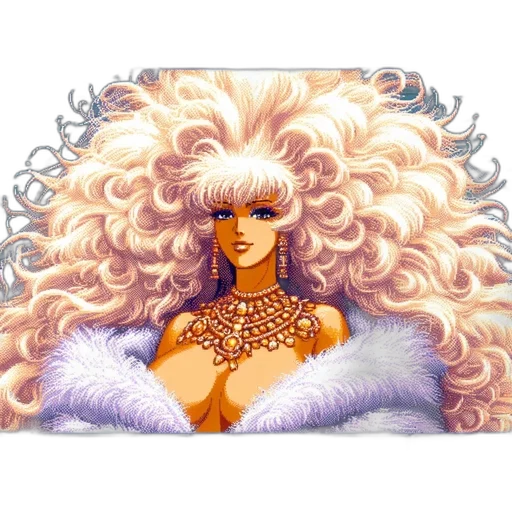 hair, jewelry, crown, fantasy art, vaporwave, pixel art, anime, pixel transparent PNG cut-out