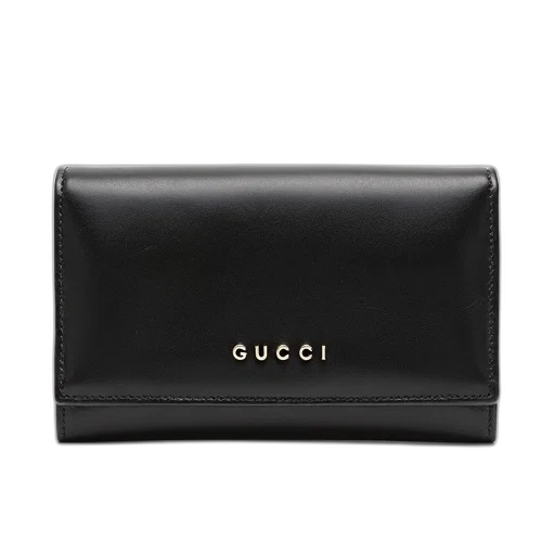 black, leather, wallet, brand, name, gucci, embossed, front transparent PNG cut-out