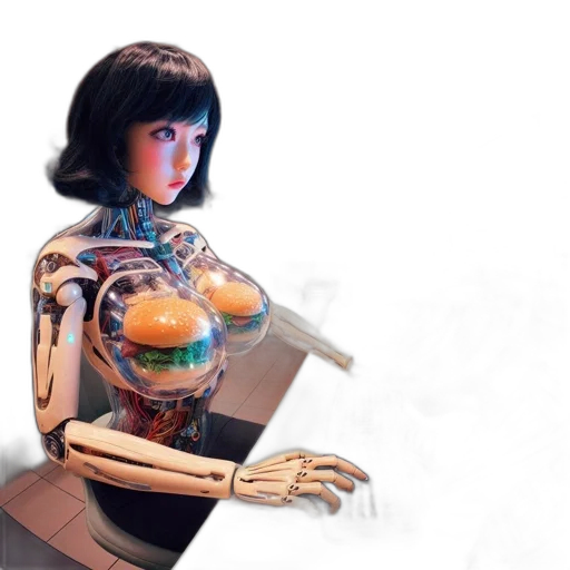 robot, dress, concept art, 3d render, cyberpunk, fantasy art, outer space, life-like transparent PNG cut-out