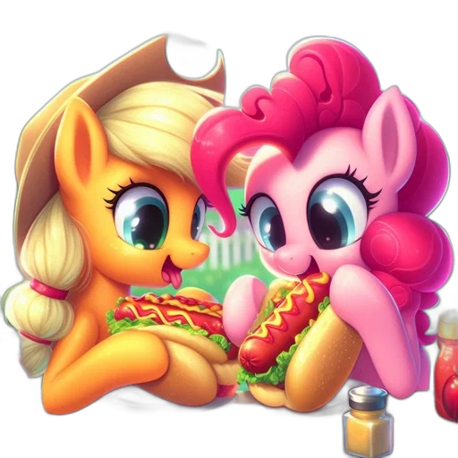food, pixel art, concept art, colorful, two, animated, ponies, little transparent PNG cut-out
