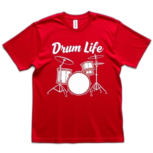 red, t-shirt, white, graphic, drum, set, text, life transparent PNG cut-out