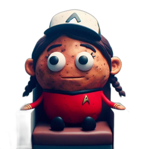staff, robot, hat, 3d render, concept art, cartoon, photorealistic, potato-like transparent PNG cut-out