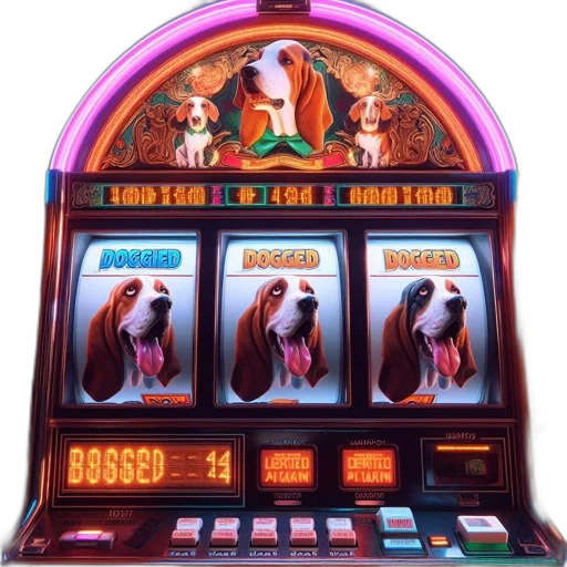 slot, machine, featuring, basset, hound, motif, dominates, visual transparent PNG cut-out