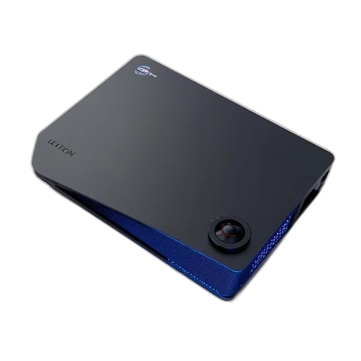3d render, blue, sleek, modern, black, gaming, console, curved transparent PNG cut-out