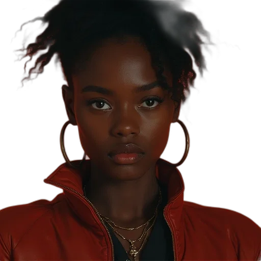 jacket, face, jewelry, hair transparent PNG cut-out