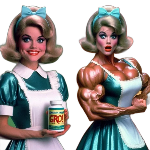 concept art, 3d render, comic book art, photorealistic, side-by-side, comparison, woman, 1950s transparent PNG cut-out