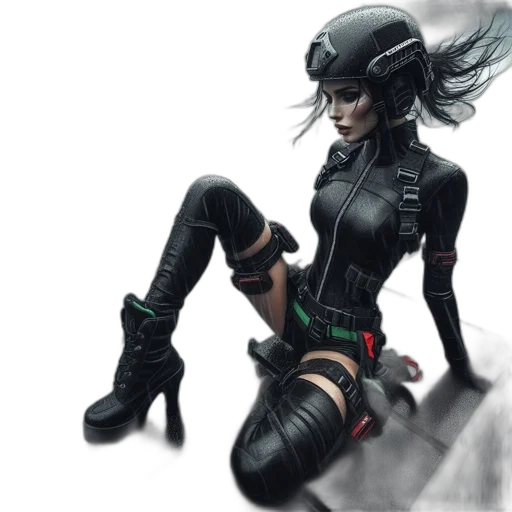 cyberpunk, concept art, comic book art, fantasy art, dark, green, futuristic, female transparent PNG cut-out