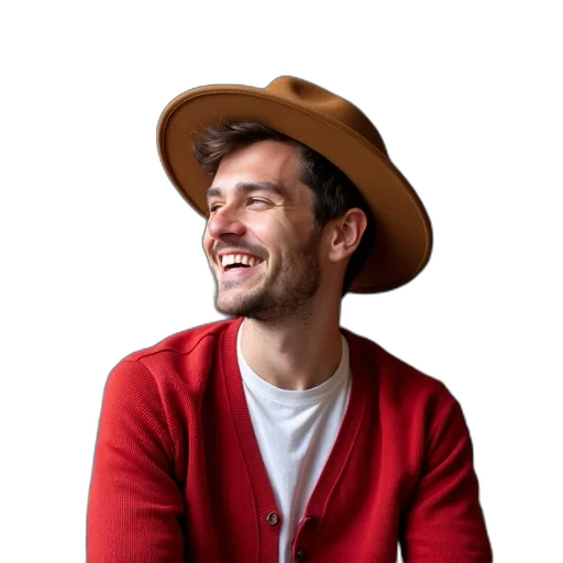 hat, jacket, staff, face, photorealistic, cartoon, concept art, red transparent PNG cut-out