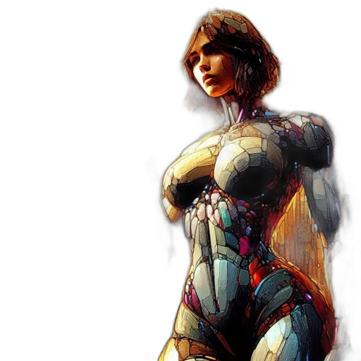 dress, robot, comic book art, concept art, fantasy art, pixel art, female, figure transparent PNG cut-out