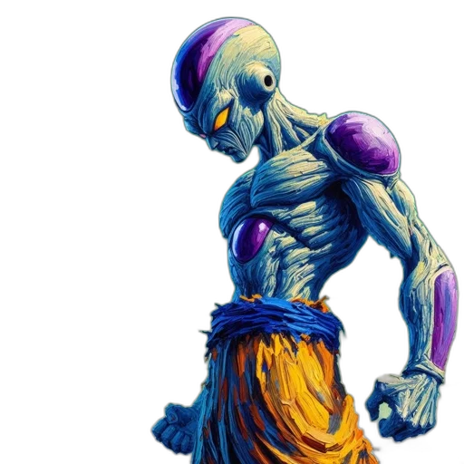 creature, staff, concept art, comic book art, fantasy art, 3d render, blue, frieza transparent PNG cut-out