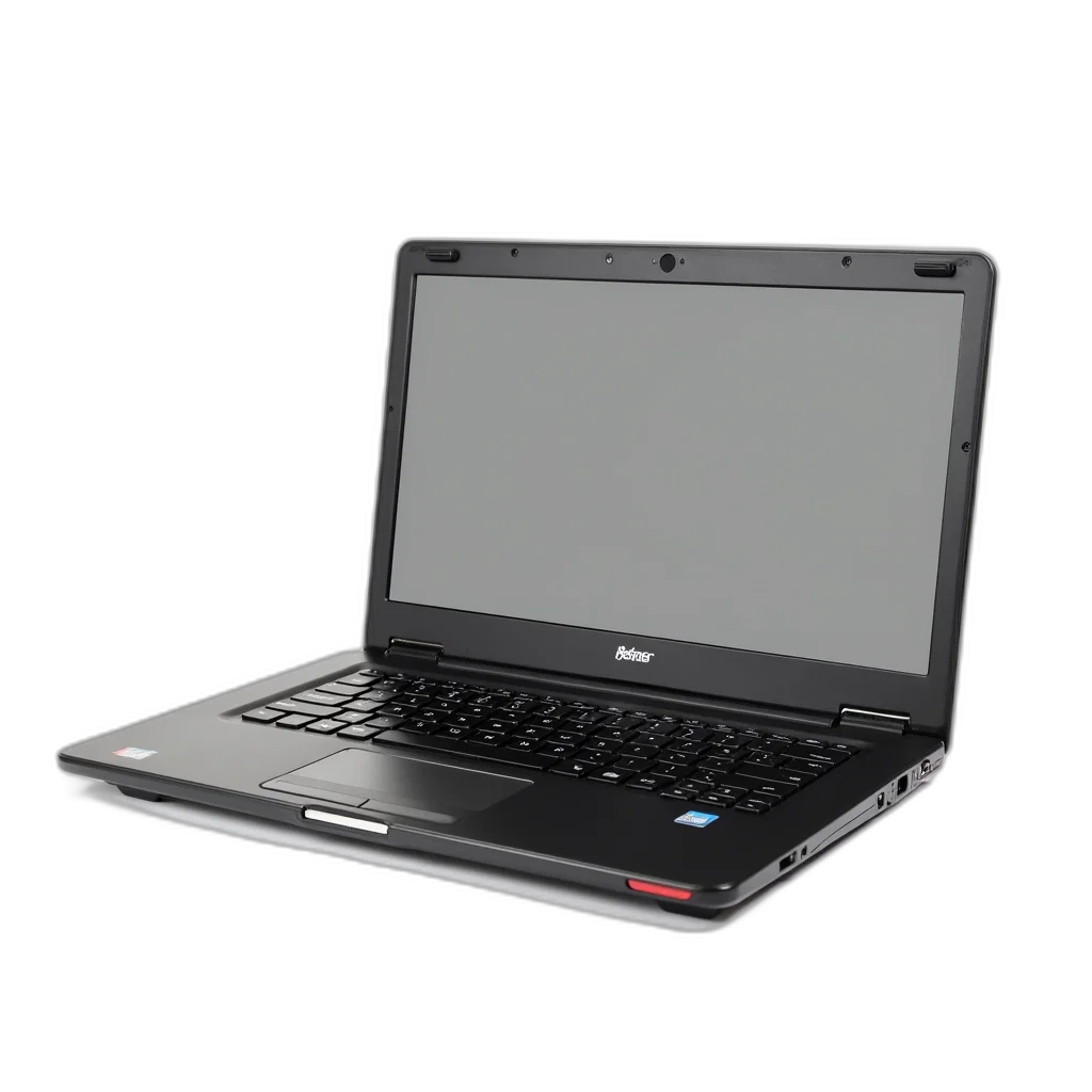 staff, 3d render, black, laptop, red, power, button, top transparent PNG cut-out