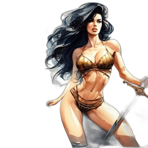 comic book art, fantasy art, concept art, photorealistic, intimidating, figure, woman, stands transparent PNG cut-out