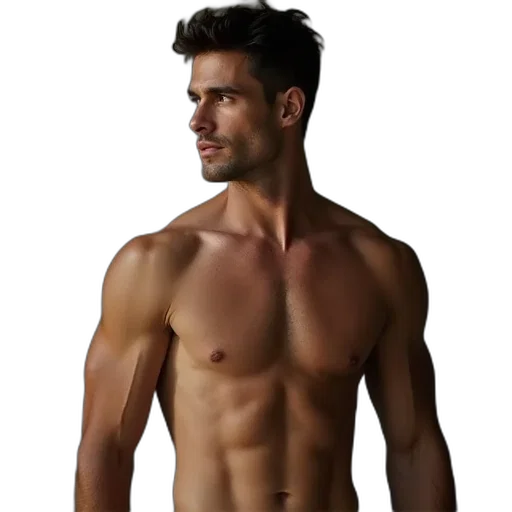 jacket, photorealistic, 3d render, concept art, oil painting, shirtless, david, beck transparent PNG cut-out