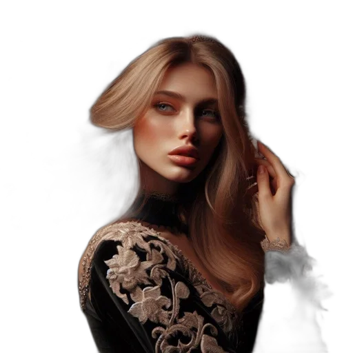 dress, face, hair, jewelry, photorealistic, fantasy art, concept art, oil painting transparent PNG cut-out