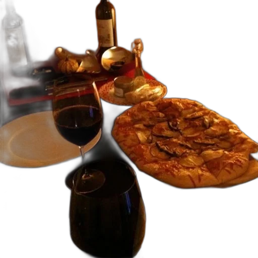 food, bottle, 3d render, photorealistic, concept art, pizza, mushrooms, sits transparent PNG cut-out