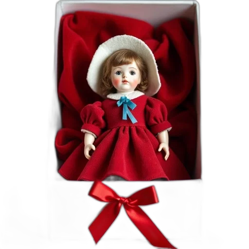 dress, face, staff, 3d render, red, small, antique, porcelain transparent PNG cut-out