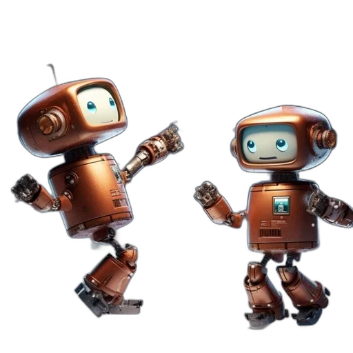 robot, 3d render, concept art, cartoon, pixel art, outer space, two, robots transparent PNG cut-out