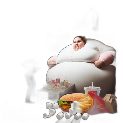 food, 3d render, concept art, photorealistic, oversized, woman, sculpted, white transparent PNG cut-out