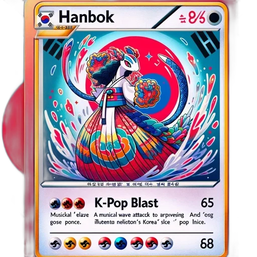 concept art, vaporwave, colorful, red, pokémon, card, depicts, hanbok transparent PNG cut-out