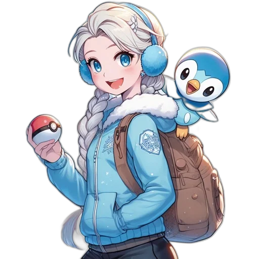 jacket, staff, anime, cartoon, pixel art, concept art, blue, pastel transparent PNG cut-out