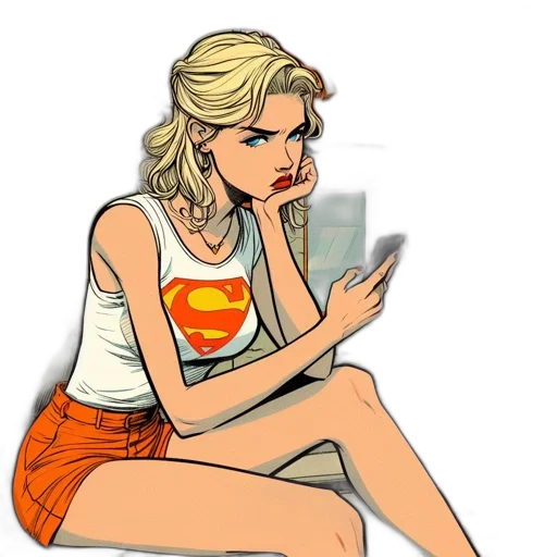 comic book art, cartoon, concept art, pixel art, blonde, woman, wearing, sleeveless transparent PNG cut-out