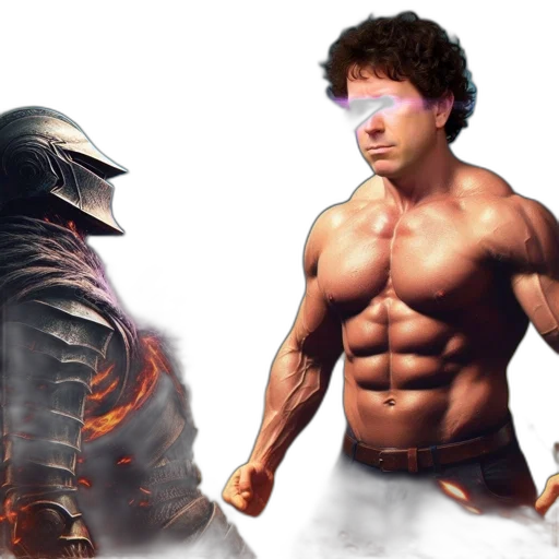 concept art, fantasy art, photorealistic, cyberpunk, muscular, man, long, hair transparent PNG cut-out