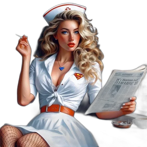 staff, dress, comic book art, photorealistic, oil painting, cartoon, neon lights, woman transparent PNG cut-out