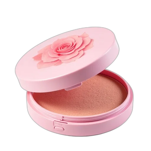 pastel, pink, compact, powder, rose, design, lid, displayed transparent PNG cut-out