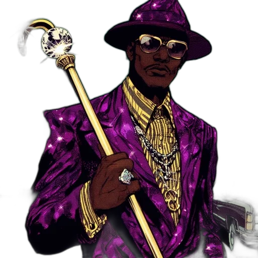 staff, jacket, jewelry, weapon, concept art, vaporwave, comic book art, fantasy art transparent PNG cut-out