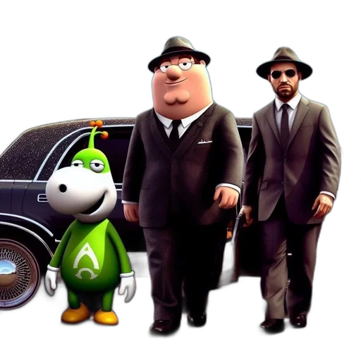 car, staff, hat, concept art, cartoon, 3d render, city street, three transparent PNG cut-out
