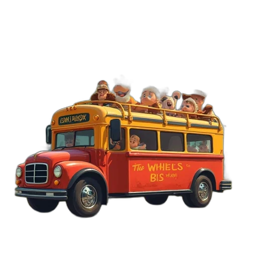 car, 3d render, concept art, wheels, bus, sing, along, classic transparent PNG cut-out