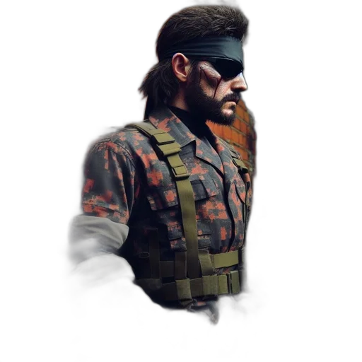 face, mask, weapon, jacket, concept art, pixel art, comic book art, 3d render transparent PNG cut-out