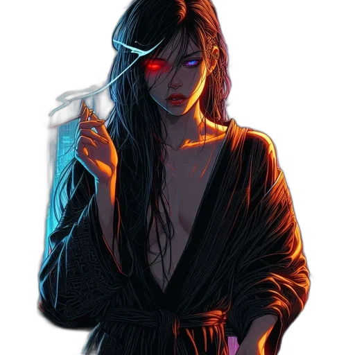 jacket, dress, jewelry, staff, comic book art, cyberpunk, concept art, fantasy art transparent PNG cut-out