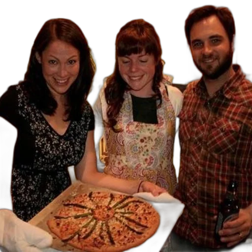 food, three, friends, proudly, display, their, homemade, pizza transparent PNG cut-out