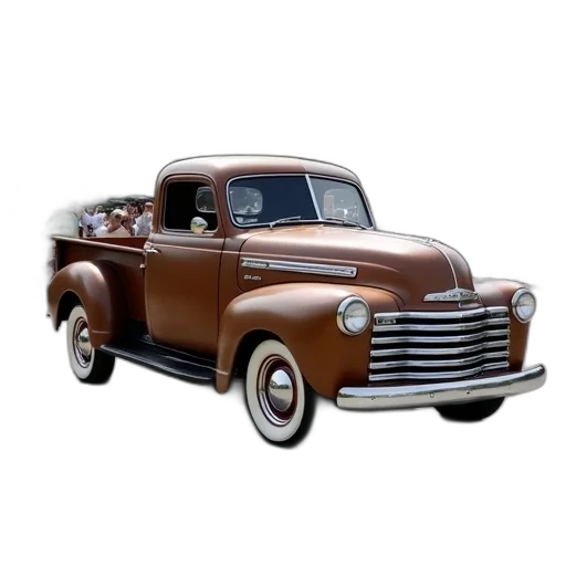 car, 3d render, photorealistic, vintage, brown, pickup, truck, classic transparent PNG cut-out