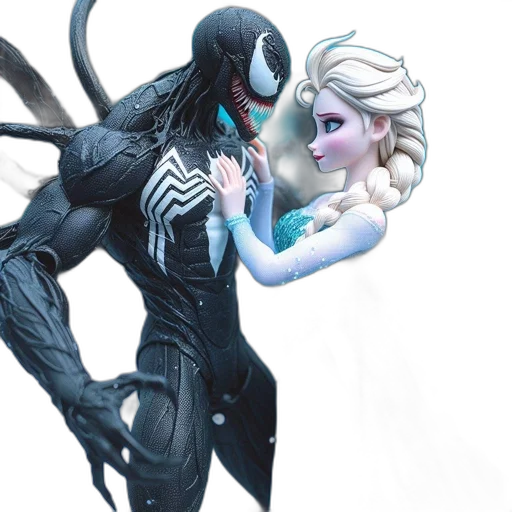 mask, comic book art, concept art, 3d render, fantasy art, venom, elsa, interact transparent PNG cut-out
