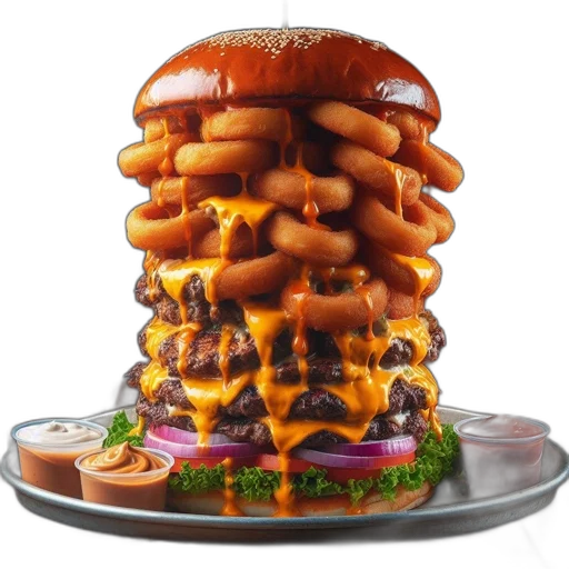 food, crown, animal, robot, 3d render, photorealistic, large, burger transparent PNG cut-out