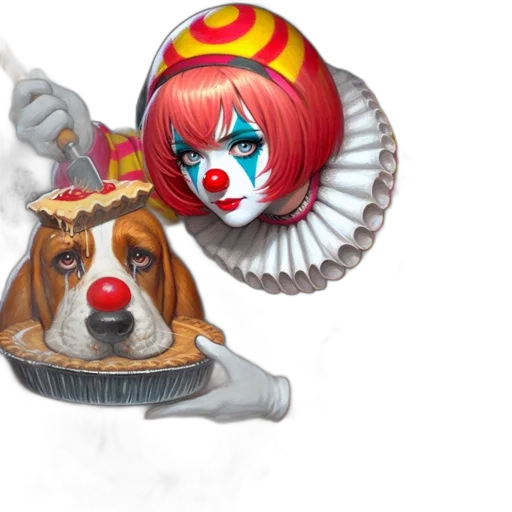 mask, concept art, fantasy art, photorealistic, 3d render, clown, red, yellow transparent PNG cut-out