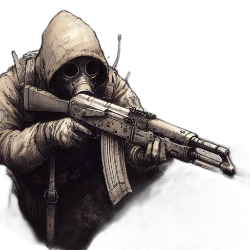 weapon, jacket, mask, concept art, comic book art, fantasy art, pencil sketch, soldier transparent PNG cut-out