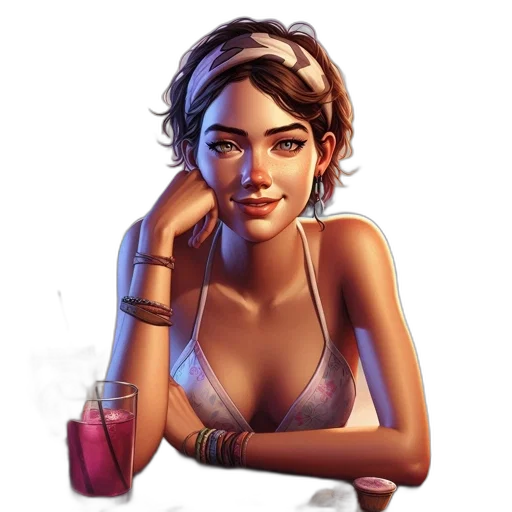 jewelry, face, concept art, comic book art, pixel art, photorealistic, neon lights, beachside transparent PNG cut-out