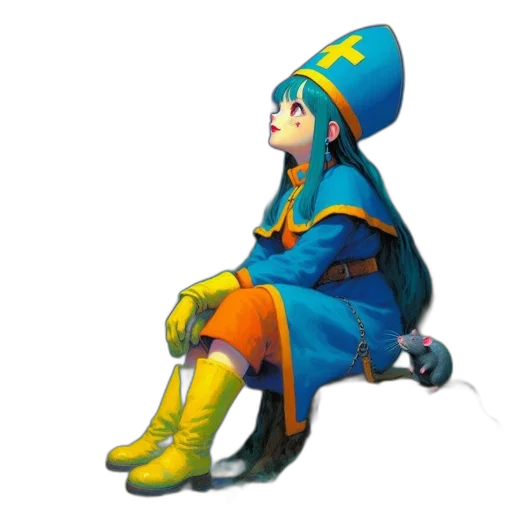 hat, staff, crown, dress, concept art, 3d render, fantasy art, pixel art transparent PNG cut-out