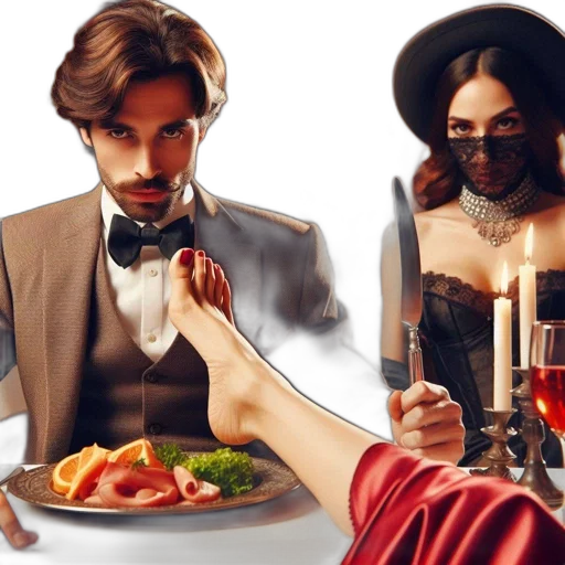 food, concept art, photorealistic, fire, diner, serious, expression, foot transparent PNG cut-out