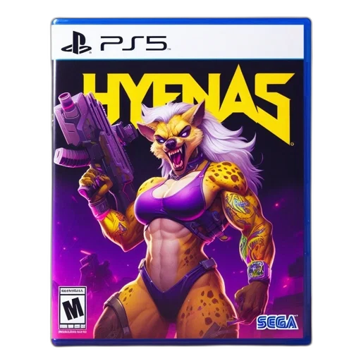concept art, cyberpunk, pixel art, video, game, cover, ps5, hyenas transparent PNG cut-out