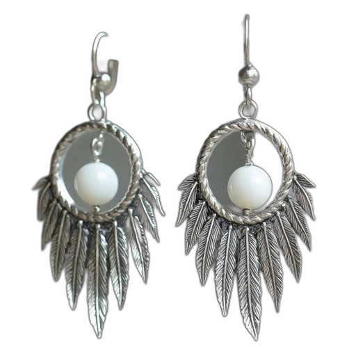 jewelry, pair, silver, hoop, earrings, detailed, feather, design transparent PNG cut-out