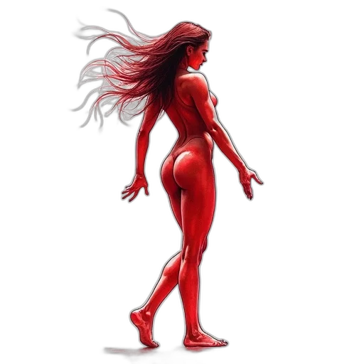 creature, hair, dress, concept art, comic book art, fantasy art, 3d render, red transparent PNG cut-out