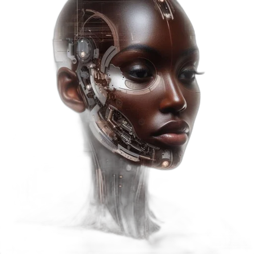 robot, face, mask, jewelry, cyberpunk, concept art, photorealistic, 3d render transparent PNG cut-out
