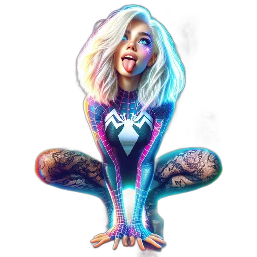 fantasy art, comic book art, concept art, pixel art, neon lights, neon, spider-themed, female transparent PNG cut-out