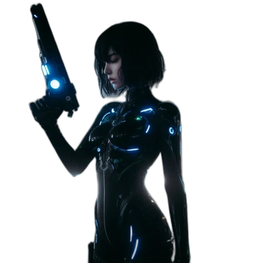 robot, staff, weapon, dress, concept art, cyberpunk, 3d render, fantasy art transparent PNG cut-out